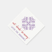 Eet Drink Wees vrolijk Paarse rode witte sneeuwvlo Servet (Hoek)