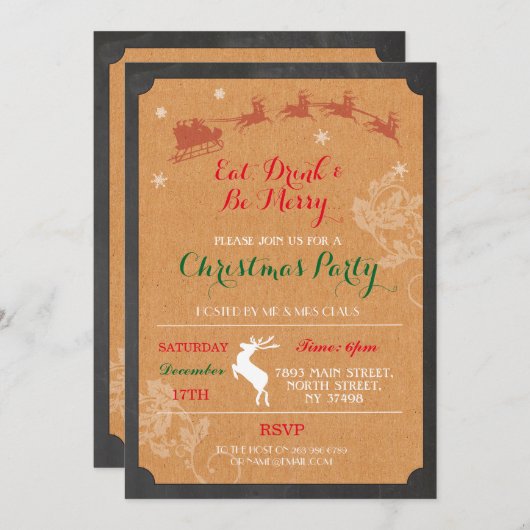 Eet Drink & wees vrolijk rendier kerstuitnodiging Kaart (Voorkant / Achterkant)