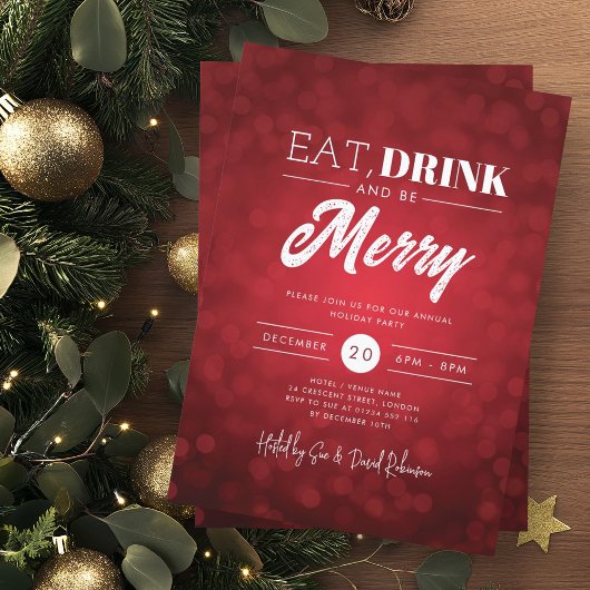 Eet, Drink Wees vrolijk Rode Bokeh Vakantie Xmas Kaart