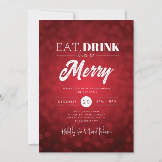 Eet, Drink Wees vrolijk Rode Bokeh Vakantie Xmas Kaart (Voorkant)