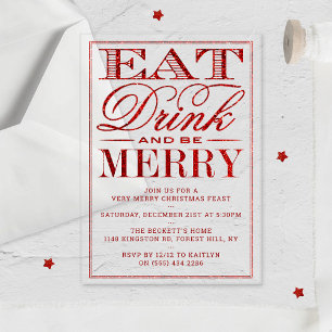 Eet, drink & wees vrolijk Rood Glitter Kerstmis Acryl Uitnodigingen