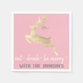 Eet Drink Wees vrolijk roze grijs wit goud rendier Servet (Voorkant)