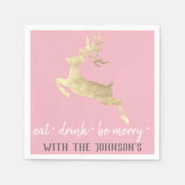 Eet Drink Wees vrolijk roze grijs wit goud rendier Servet