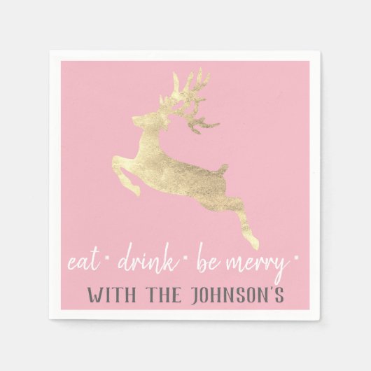 Eet Drink Wees vrolijk roze grijs wit goud rendier Servet (Voorkant)