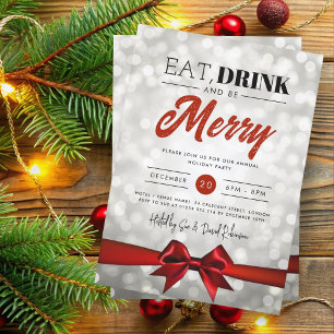 Eet, Drink Wees vrolijk Silver Bokeh Holiday Xmas Kaart
