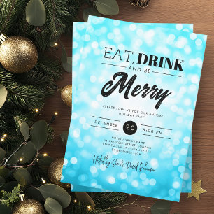 Eet, Drink Wees vrolijk Turquoise Bokeh Holiday Xm Kaart