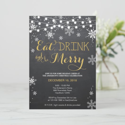 Eet Drink & wees vrolijk Uitnodiging / Kerstuitnod (Staand voorkant)