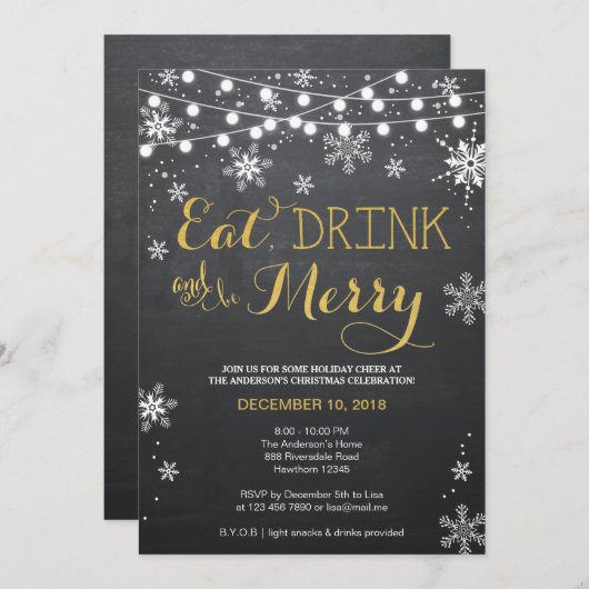 Eet Drink & wees vrolijk Uitnodiging / Kerstuitnod (Voorkant / Achterkant)