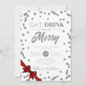 Eet, Drink Wees vrolijk Zilveren Glitter Xmas Ribb Kaart (Voorkant)