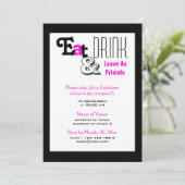 Eet, drink "weggaan als vrienden" roze zwart kaart (Staand voorkant)