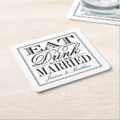 Eet, Drink & word getrouwd Modern Wedding Kartonnen Onderzetters (Schuin)