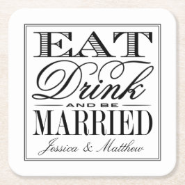 Eet, Drink & word getrouwd Modern Wedding Kartonnen Onderzetters
