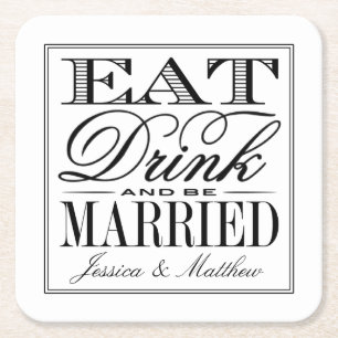 Eet, Drink & word getrouwd Modern Wedding Kartonnen Onderzetters