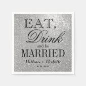Eet drink worden getrouwd zilveren glitter bruilof servetten (Voorkant)