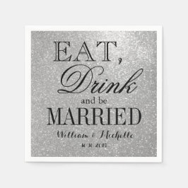 Eet drink worden getrouwd zilveren glitter bruilof servetten