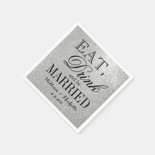 Eet drink worden getrouwd zilveren glitter bruilof servetten (Hoek)