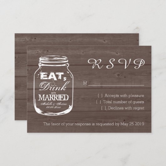 Eet drink worden getrouwde metselaar pot RSVP trou (Voorkant / Achterkant)