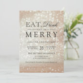 Eet drink worden vrolijk Vakantie roos gouden glit Kaart (Staand voorkant)