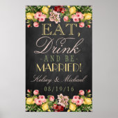 Eet, Drink & Wordt Getrouwd! Bloemrijke Chalkboard Poster (Voorkant)