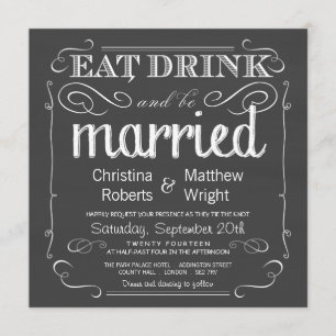 Eet Drink wordt Getrouwd Krijtbord Trouw Uitnodigi Kaart