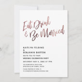 Eet Drink & Wordt Getrouwd Roze Gouden Huwelijksre Kaart (Voorkant)