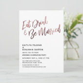 Eet Drink & Wordt Getrouwd Roze Gouden Huwelijksre Kaart (Staand voorkant)