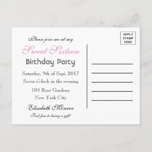 Eet, Drink, ze is lief zestien jarig Uitnodiging Briefkaart (Achterkant)