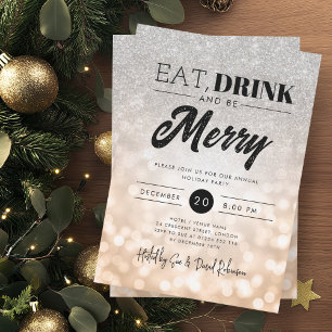Eet Drink Zilver Koper Bokeh Vakantie Xmas Party Kaart