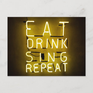 Eet, drink, zingen, positiviteit briefkaart herhal