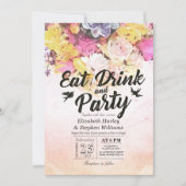 EET Drinken & Feest Moderne Waterverf Bloem Bruilo Kaart (Voorkant)