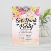 EET Drinken & Feest Moderne Waterverf Bloem Bruilo Kaart (Staand voorkant)