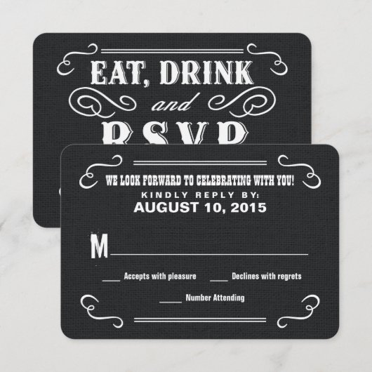 Eet Drinkt & RSVP Westerse Bruiloft Antwoordkaart Kaartje (Voorkant / Achterkant)