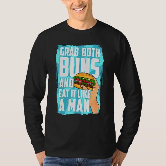 Eet een hamburger pak beide broodjes en eet het al t-shirt (Voorkant)