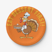 Eet eerst dessert! Thanksgiving Turkije Cartoon Papieren Bordje (Voorkant)
