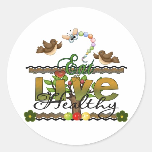 Eet en leef gezond ronde sticker (Voorkant)