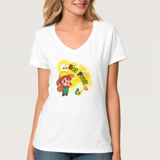 Eet fruit V-Shirt T-shirt (Voorkant)