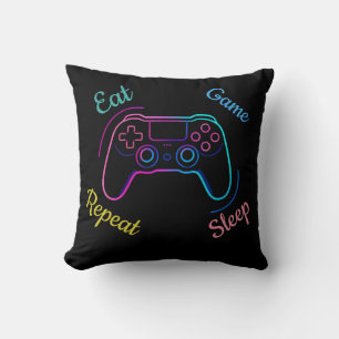 Eet Game Slaap Herhaal   Neon Gamer Aanpasbare Ty Kussen