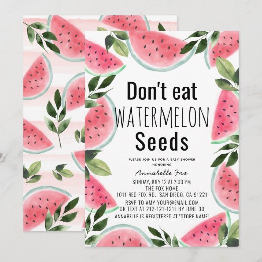 Eet geen Baby shower van de Waterverf van Watermel Kaart (Voorkant / Achterkant)