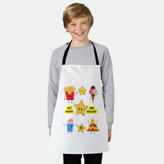 Eet gelukkig niet gezond schort (Gedragen)