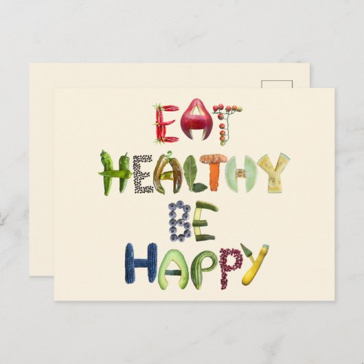Eet Gezond Wees Gelukkig - Fruit en Groenten Briefkaart (Voorkant / Achterkant)