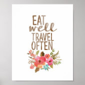 Eet goed reizen vaak | Waterverf Floral Poster (Voorkant)