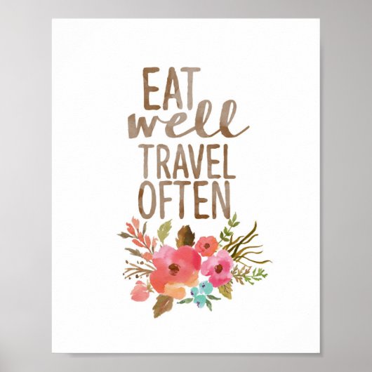 Eet goed reizen vaak | Waterverf Floral Poster (Voorkant)