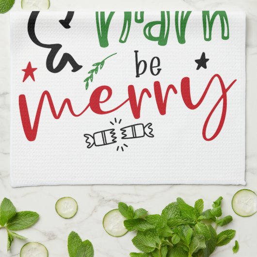Eet Ham en wees Merry Bright Funny Christmas Theedoek (Gevouwen)