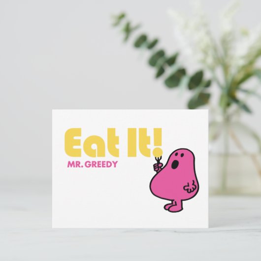 Eet het met Mr Greedy Briefkaart (Staand voorkant)