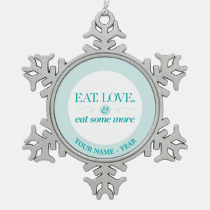 Eet, houd & eet van wat meer tin sneeuwvlok ornament