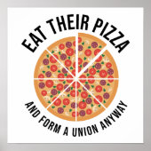Eet hun pizza op en vorm toch een vakbond poster (Voorkant)