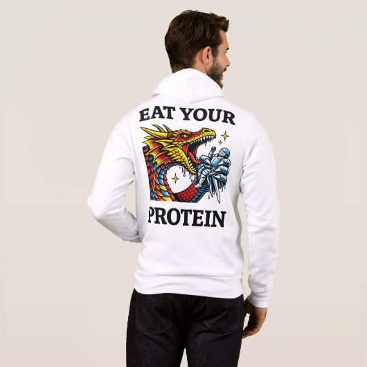 Eet Je Eiwitten – Epische Draak Eet Ridder Hoodie (Achterkant volledig)