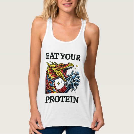 Eet Je Eiwitten – Epische Draak Eet Ridder Tanktop (Voorkant)
