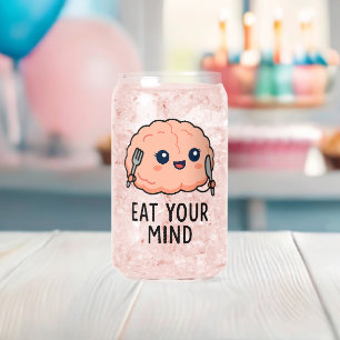 Eet je geest Sticker - Schattige brein Blikvorm Glas