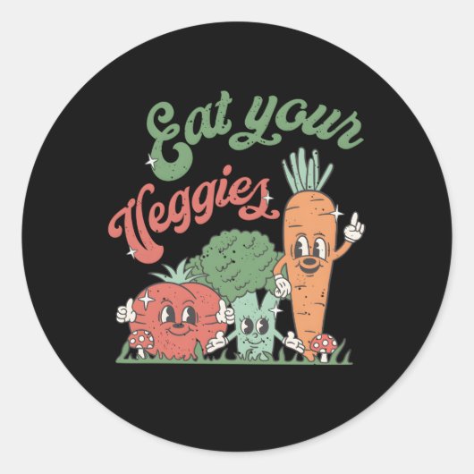 Eet je groenten Boeren Markt Vegan Vegetarisch V Ronde Sticker (Voorkant)
